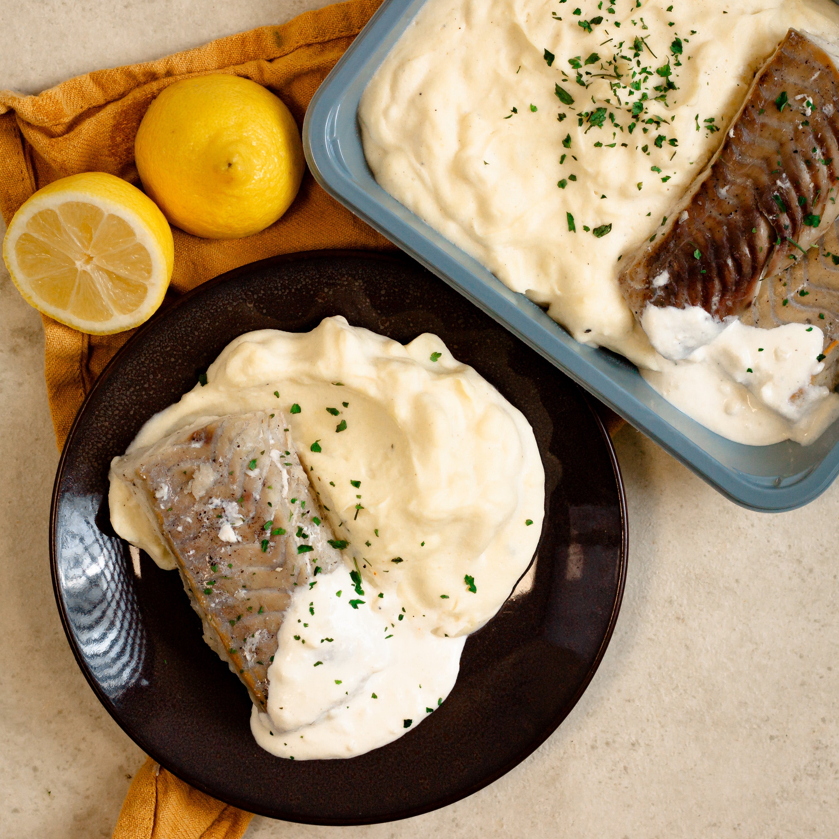 Poisson blanc rôti, purée de panais et beurre noisettes aux agrumes