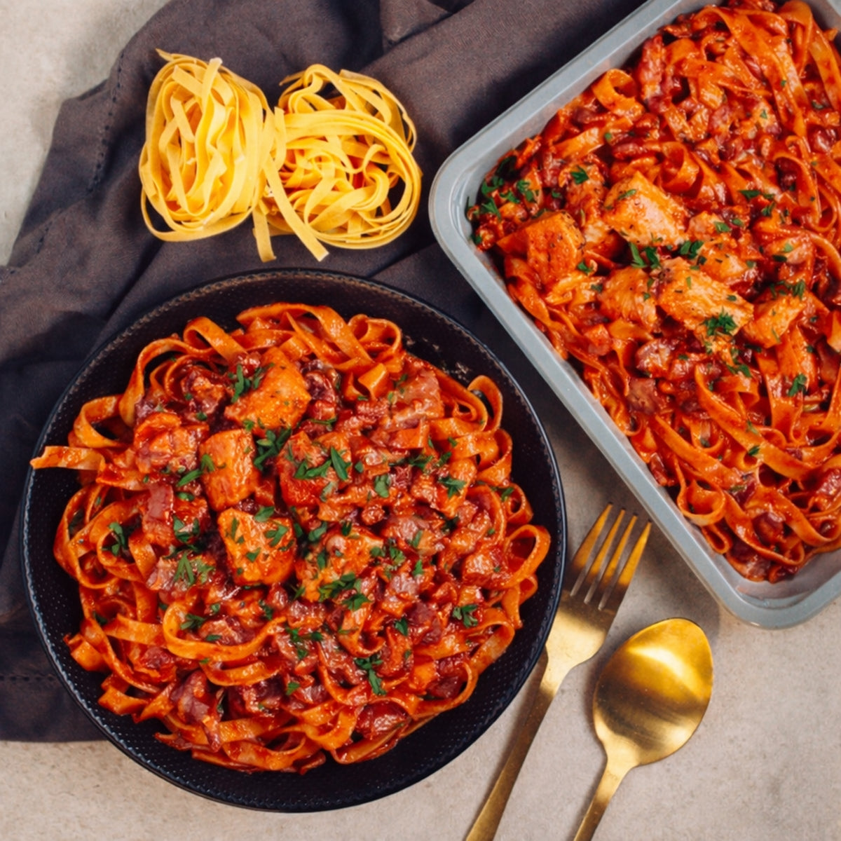 Tagliatelle amatriciana au dés de volaille