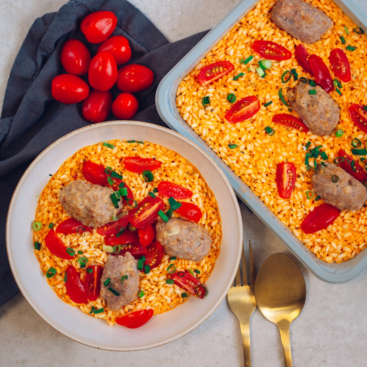 Risotto sauce tomatée et boulette de boeuf
