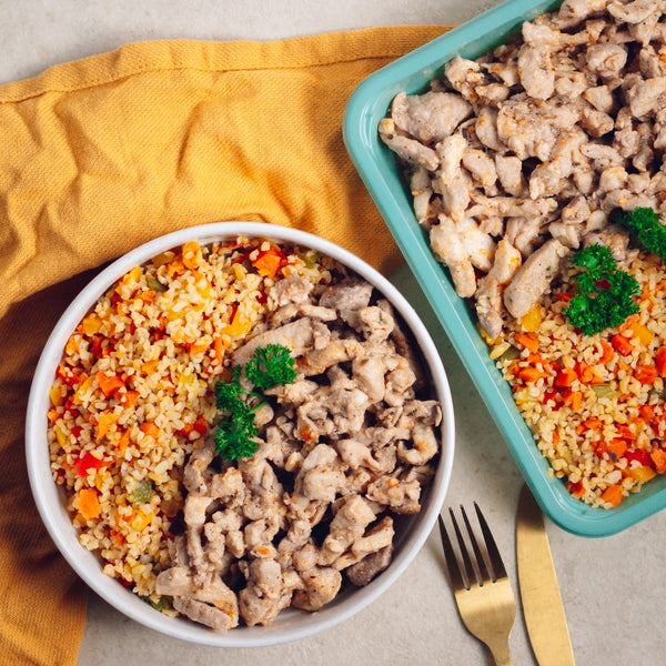 Boulgour de légumes et viande pitta volaille avec crème au curry