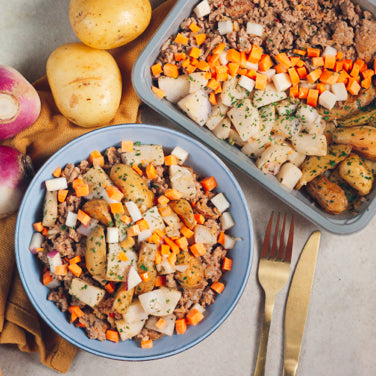 Haché de bœuf curry rouge, pommes de terre rissolées