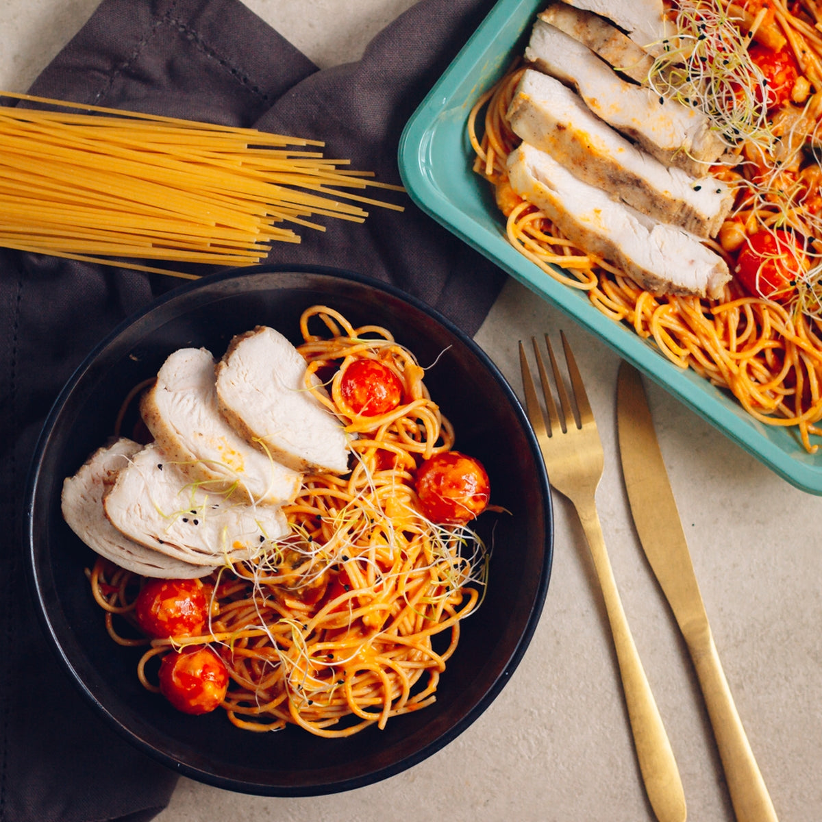 Poulet grillé et spaghettis du sud
