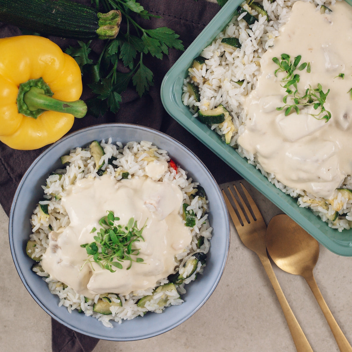 Cassolette de poisson sauce citronnée et riz