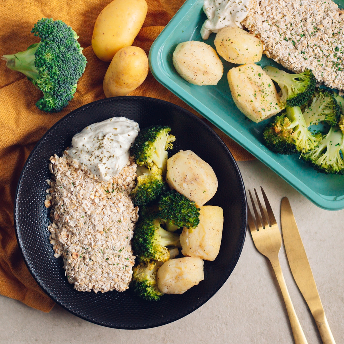 Poisson pané sauce tartare pomme de terre et brocoli