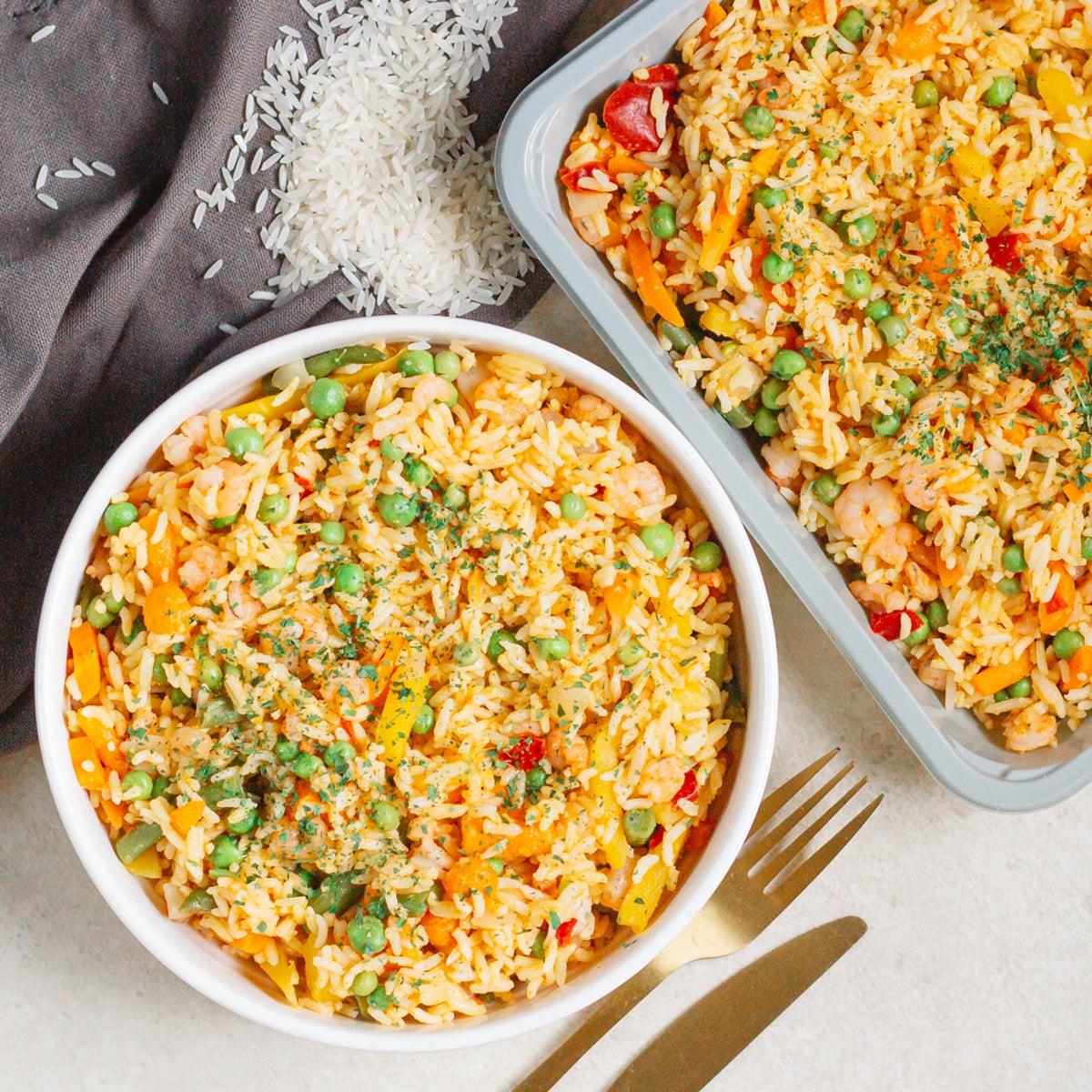 Riz aux légumes et scampis à l’ail