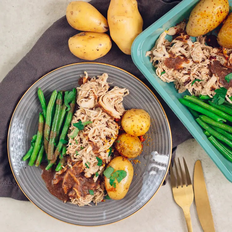 Grenailles épicées, haricots et effiloché de boeuf sauce brune