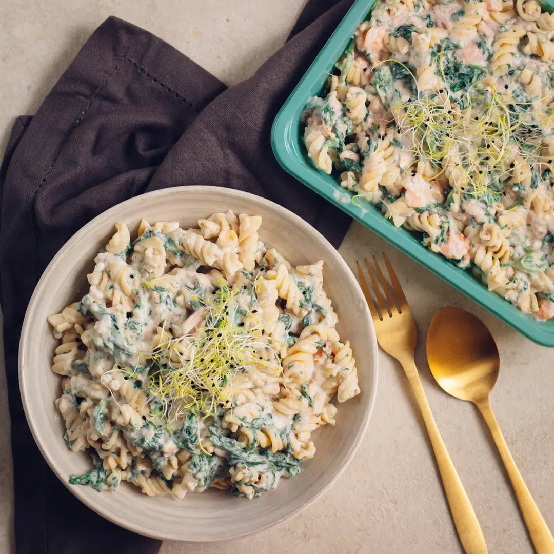 Spirellis complets, crème, saumon et épinards