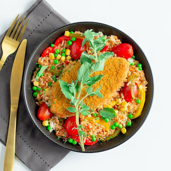 Salade de riz et escalope panée