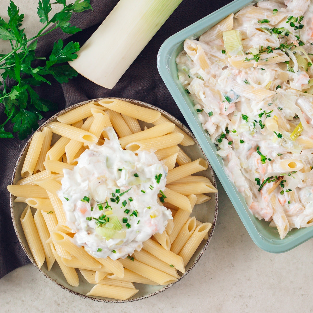 Pâtes au saumon fumé, poireaux et crème