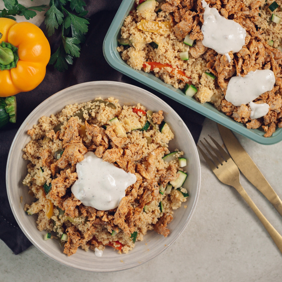 Pita de volaille, couscous et légumes