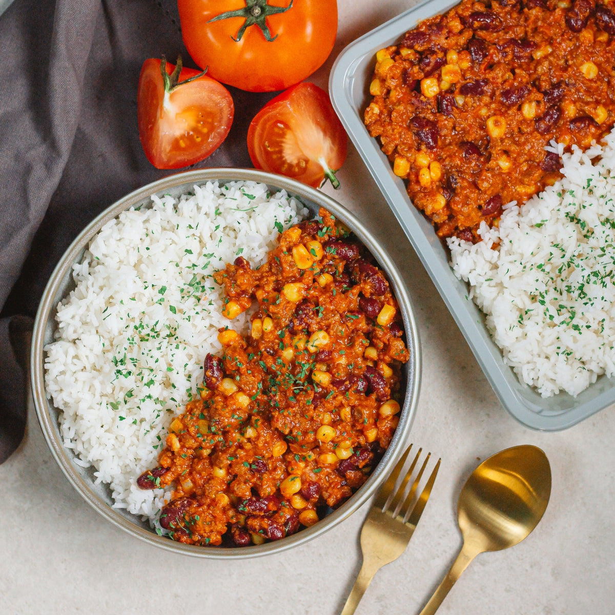 Chili con carne végé et riz basmati