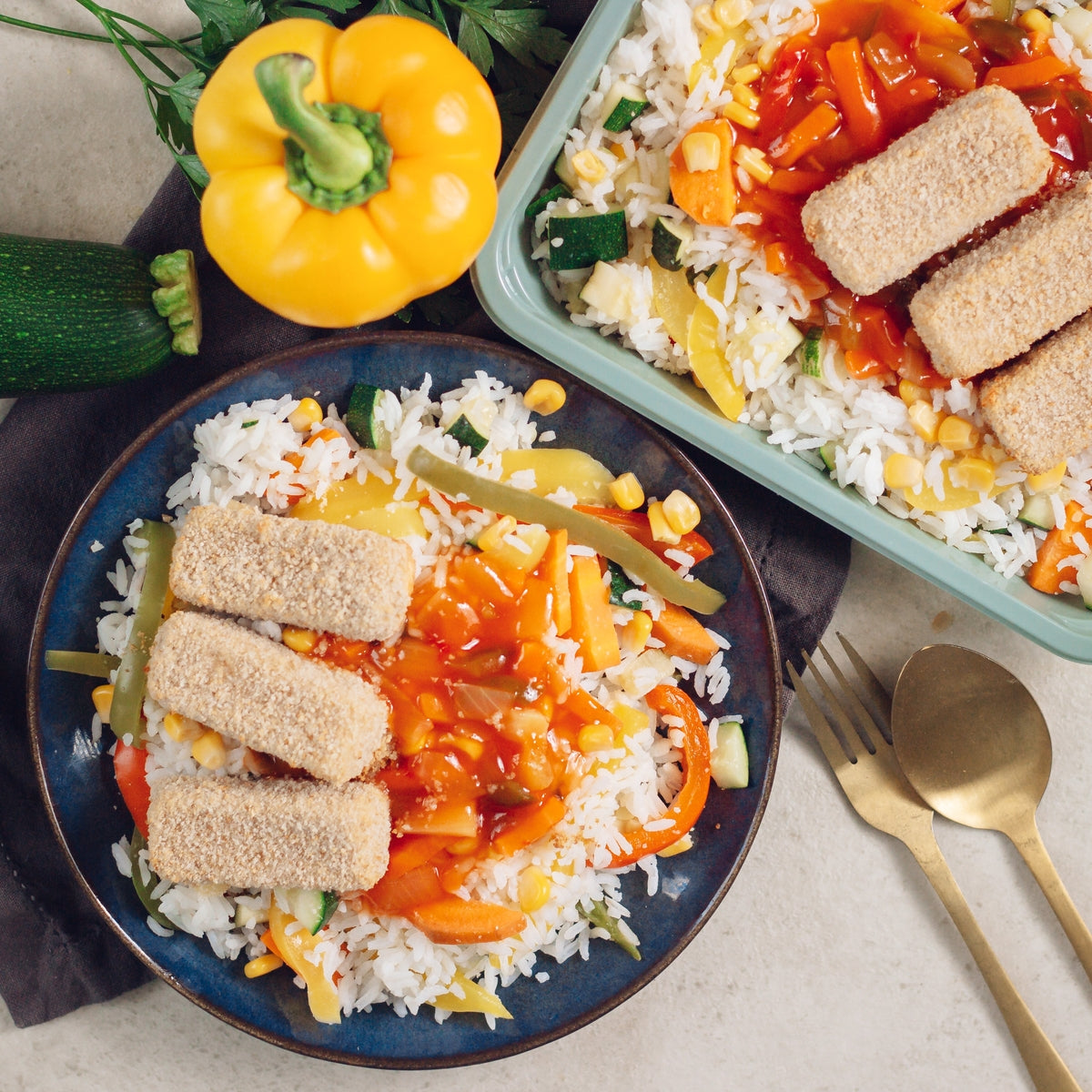 Tofu pané et riz cantonais