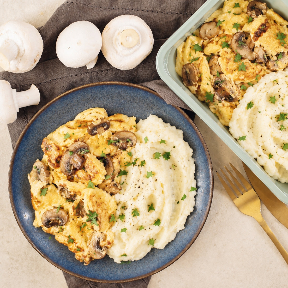 Omelette aux champignons et purée