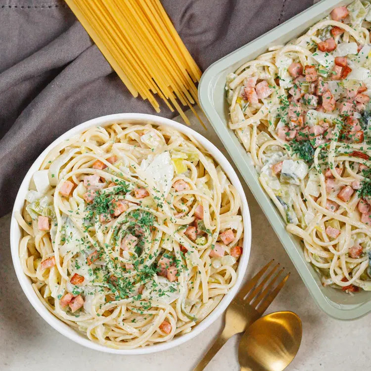 Linguine carbonnara de poireaux